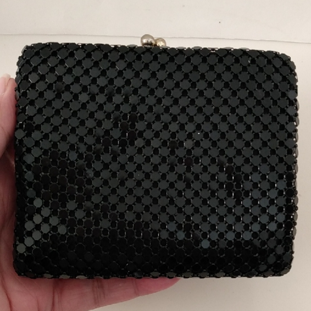 1970 Vintage Elegant Black Glomesh Style Mosiac Wallet Made in Hong Kong